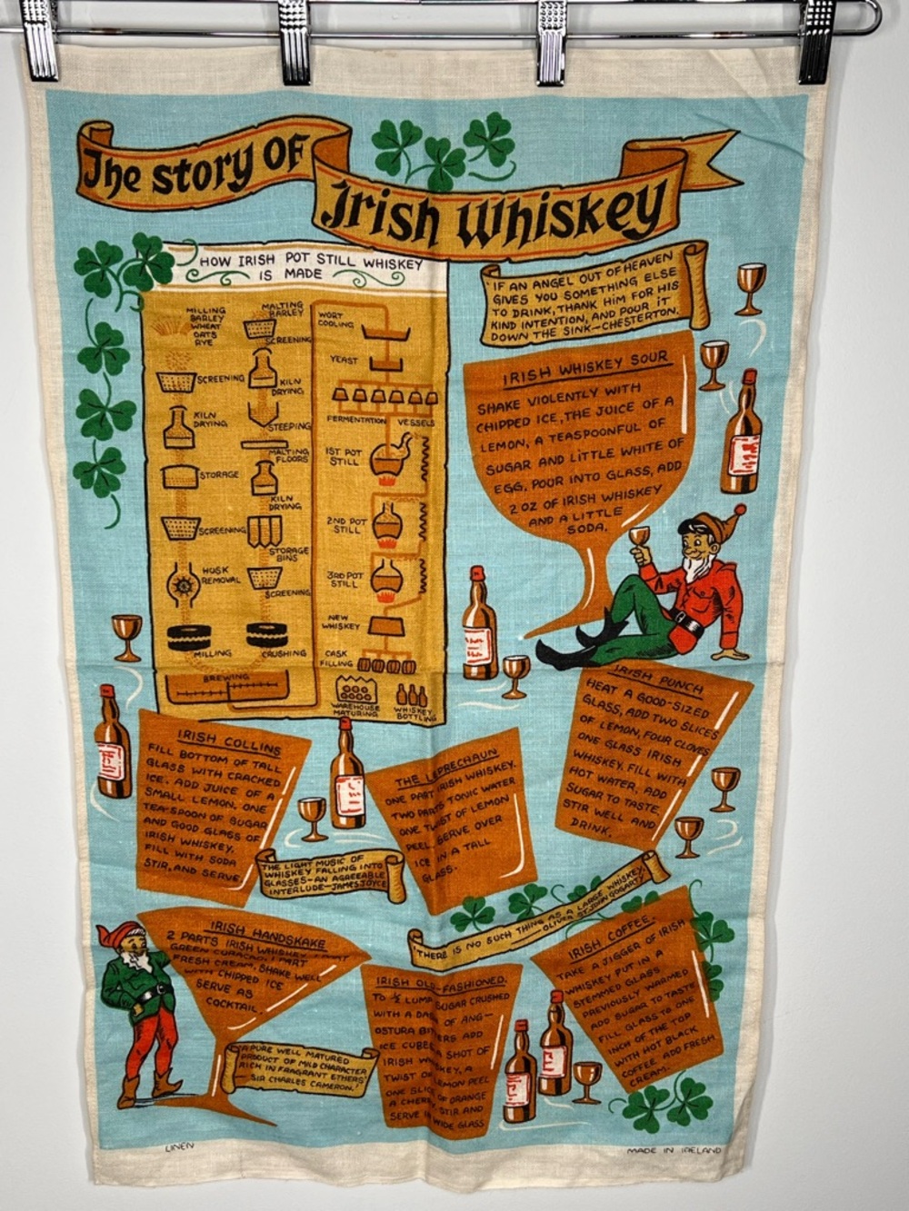 The Story of Irish Whiskey Linen Made in Ireland Whiskey Lover Bar Tapesrty